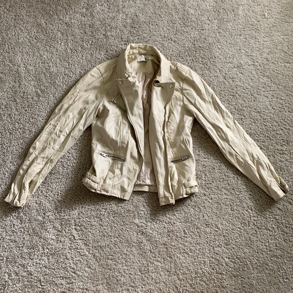 Forever 21, cream, intentionally wrinkled, faux leather jacket